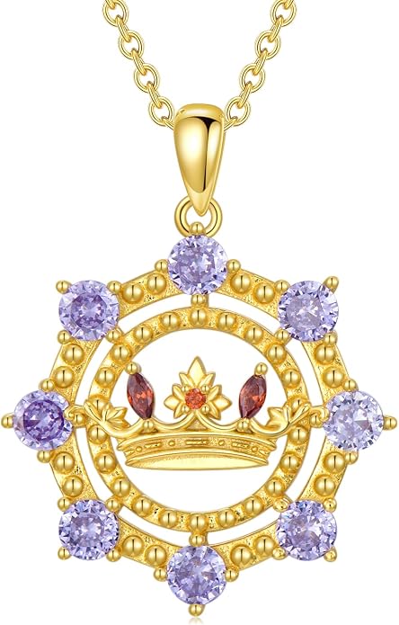 925 Sterling Silver Butterfly/Crescent/Witches Knot/Fleur-De-Lis/Thorny Crown Pendant Necklace Gold Plated Gemstone Birthday Gift for Wife Girlfriend Mom Daughter
