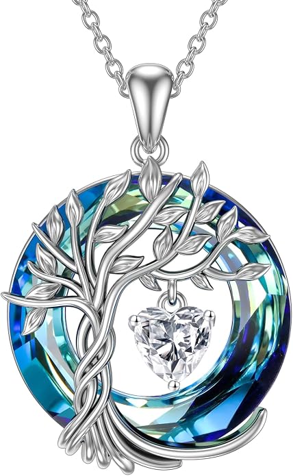 TOUPOP Tree of Life Birthstone Necklaces 925 Sterling Silver Irish Celtic Tree Pendant with Blue Crystal Birthday Jewelry Gifts for Women Mom Wife Her