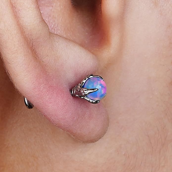 FINE4U 16G ASTM F136 Titanium Dragon Claw Piercing Jewelry Stud with 6mm 8mm post for Conch Helix Tragus Flat, Hypoallergenic Internally Threaded