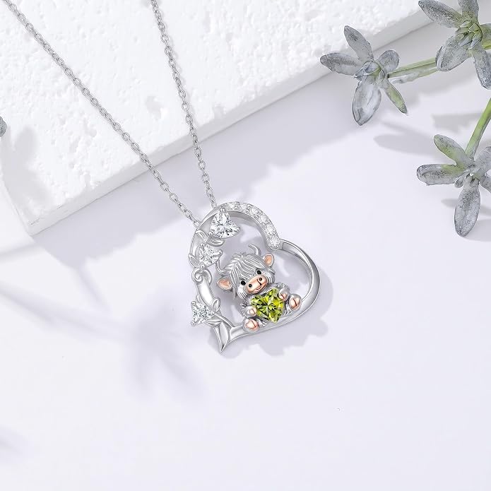 PELOVNY Teddy Bear Necklace for Women 925 Sterling Silver Bear/Highland Cow/Fox/Cat/Axolotl Birthstone Necklace Christmas Birthday Jewelry Gifts for Mom Daughter Wife Sister