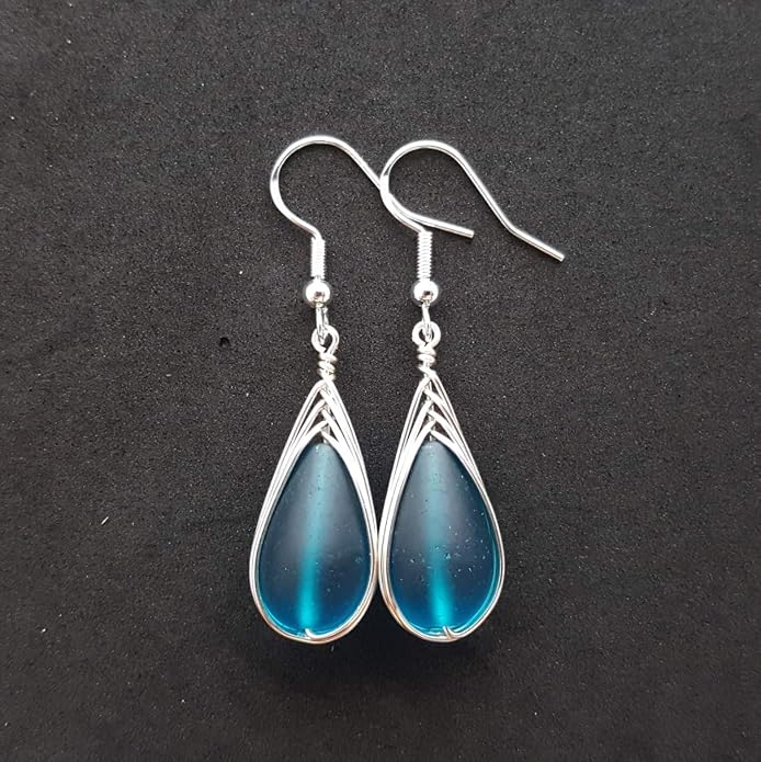 Handmade Sea Glass Earrings, Hawaiian Jewelry, Wire Braided Earrings Teardrop Earrings, Beach Jewelry Sea Glass Jewelry For Women Birthday Gift