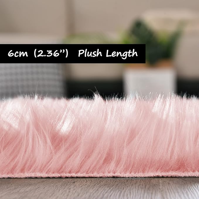 Goolela Pink Area Rug 9x12 Fluffy Fuzzy Furry Rug for Girls Bedroom Faux Sheepskin Fur Shaggy Soft Luxury Rectangle