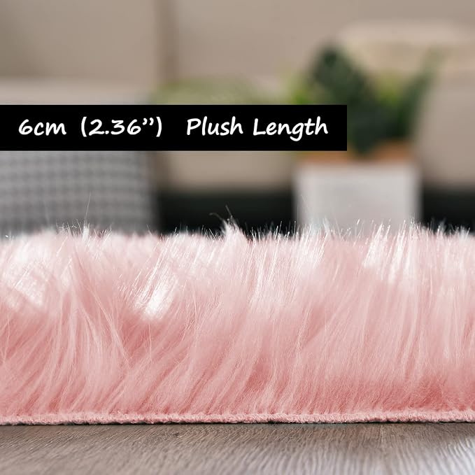 Goolela Pink Area Rug 6x9 Fluffy Fuzzy Furry Sheepskin Rug for Girls Bedroom Faux Fur Shag Carpet Soft Plush Rectangle