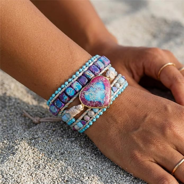 YGLINE Natural Stone Bracelet 3 Wraps Bracelet Handmade Boho Bracelet for Women Bracelet