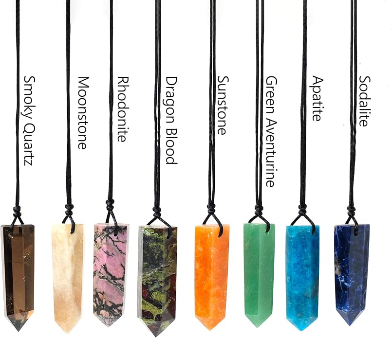 Runyangshi Healing Crystal Pendants, Single Pointed Natural Crystal Quartz Necklace 6 Faceted Chakra Crystal Wand Stone Reiki Energy
