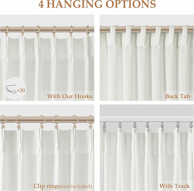 Aersas Ivory White Pinch Pleat Linen Curtains 72 Inch Length 2 Panels Set for Bedroom Dinging Room Semi Sheer Boho Farmhouse Neutral Window Curtains 72 Inches Long for Living Room Nursery 40x72