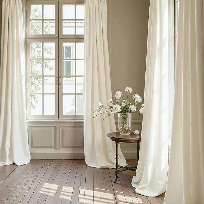 Luxury Velvet Curtains 63 Inch Length 2 Panel Ivory Off White Light Filtering Soft Satin Silk Textured Curtain for Living Room Kitchen Door Doorway Laundry Wedding Party Backdrop Girl Decoration 52x63