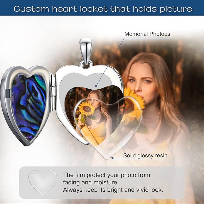 SOULMEET Personalized Silver Locket Necklace That Holds Pictures Photo Keep Someone Near to You, Memorial Custom Lockets Necklaces Letters Engraving for His Her