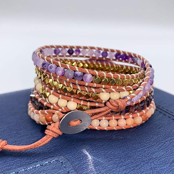Boho Wrap Bracelet for Women, Handmade Natural Imperial Jasper Multi-Layer Stone Beaded Bracelet, Bohemian Healing Crystal Stone Jewelry Gifts