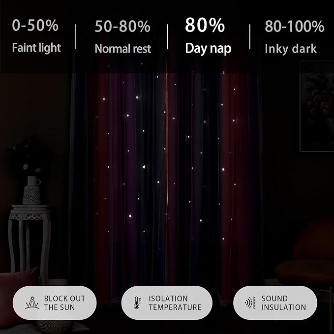 XiDi Grey Pink Purple Curtains for Girls Bedroom Decor Kids Blackout Curtains for Nursery Room Darkening Rainbow Princess Unicorn Wall Decals Little Girl 52x45 Inches Long 2 Panels Set