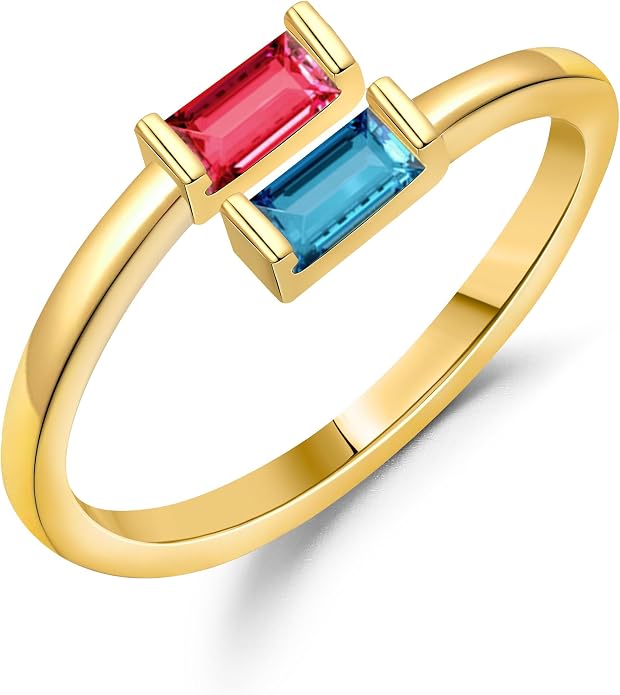 JSJOY Birthstone Rings for Women Dainty Emerald Blue Ring Birthday Gifts for Mom Her Gemstones CZ Ring for Teens Gold Rings That Don't Tarnish Adjustable Ring Jewelry Gifts