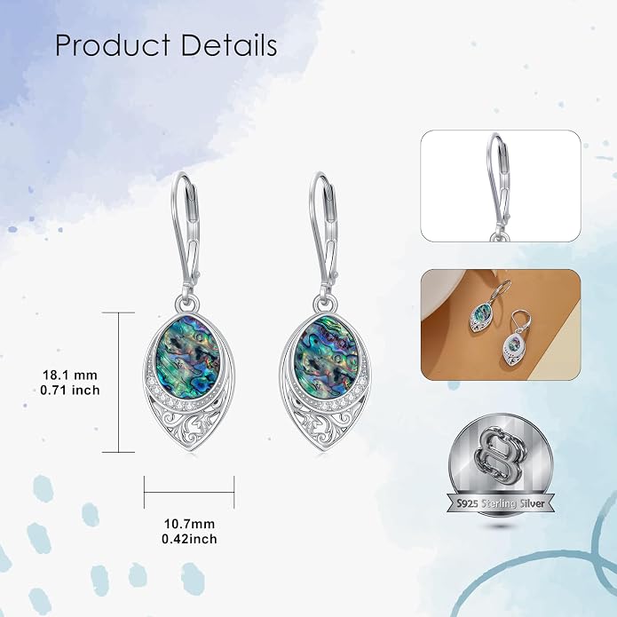 PROESS Filigree Teardrop Earrings S925 Sterling Silver Turquoise/Black Onyx/Peridot/Lapis Lazuli/Abalone Dangle Earrings Teardrop Jewelry for Women Mothers Day Birthday Christmas Gifts