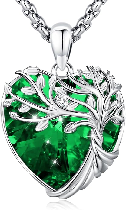 Tree of Life Necklace Sterling Silver Crystal Abalone Shell Tree Pendant with Heart Family Tree Jewelry for Women Mother's Day Gifts