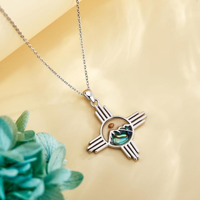 Turquoise Western Necklace Sterling Silver Moon Kokopelli/Cow Skull/Zia Sun/Mountains Pendant Necklace Turquoise Jewelry for Women Hikers Campers