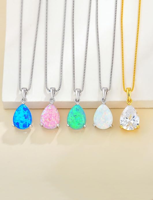 YL Teardrop Necklace 925 Sterling Silver Solitaire Pendant 9x12 MM Pear Cut Multicolored Birthstone Jewelry for Women