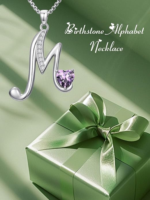 Birthday Gifts for Women Alphabet A to Z Initial Birthstone Pendant Necklaces for Women - 18k White Gold Plated Personalized Name Jewelry Anniversary Graduation Gifts for Wife Her Daughter Girlfriend(with Gift Box)