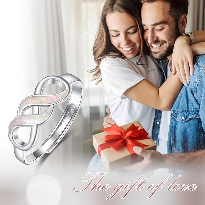 Opal Rings for Women Sterling Silver Twisted Celtic Knot Ring Adjustable Promise Rings Opal Infinity Jewelry Gifts for Women