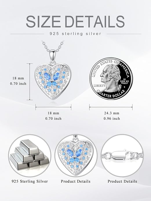 Dorunmo Personalized Locket Necklace 925 Sterling Silver that Holds Pictures Butterfly Birthstone Photo Heart Locket Custom Jewelry Congratulations New Beginnings New Job Gifts for Women