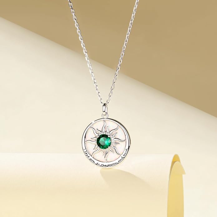 FANCIME Sunflower Necklace with Engraved Messgae 925 Sterling Silver Opal Gemstone Pendant Fine Jewelry Anniversary Birthday Gifts for Women Mom Wife Her, Chain Length 16+2 Inch