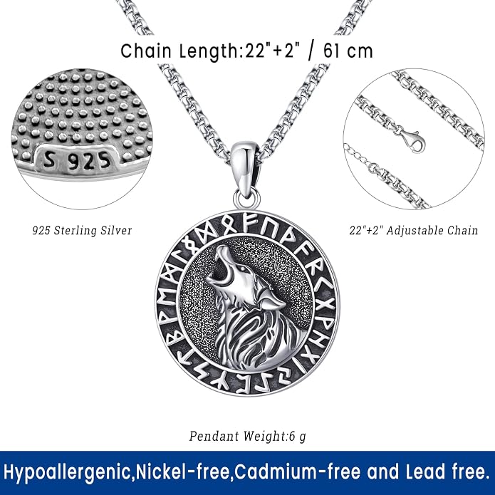 Eusense Viking Jewelry for Men Women Sterling Silver 925 Mjolnir Thors Hammer Pendant Celtic Cross Necklace Wolf Odin Raven Freya Goddess Norse Pagan Compass Vegvisir Yggdrasil Nordic Viking Necklaces Gifts