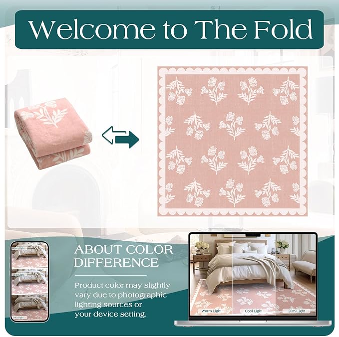 Pink Square Rugs 6ft - Soft Washable Boho Floral Girls Bedroom Rug 6x6 Stain Resistant Scalloped Dining Room Rugs for Under Table Cute Preppy Area Rug for Living Room Nursery Kids Room Carpet