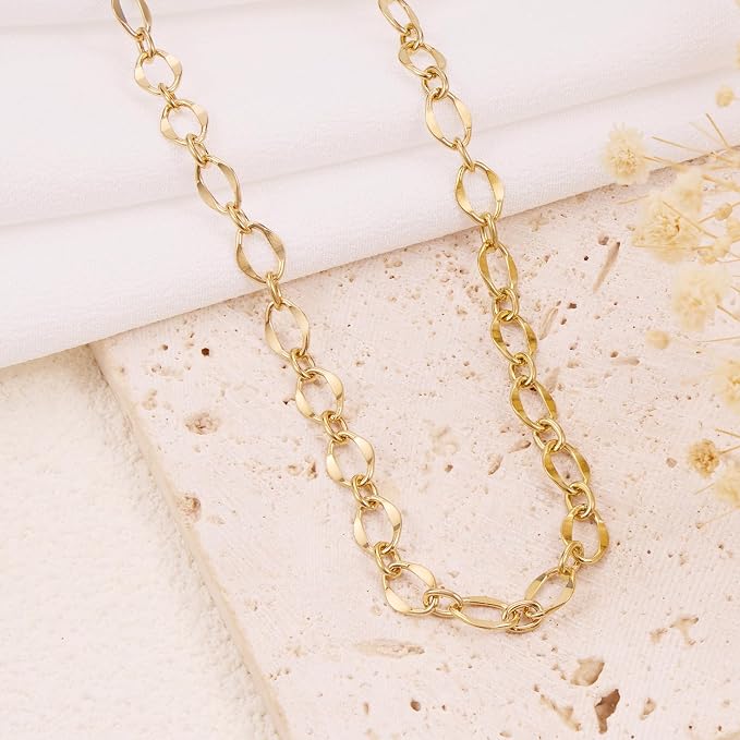 GTVOODX 13 Feet 18K Gold Plated Jewelry Making Chain Kit Stainless Steel Lips Dapped Chain Spool Bulk for DIY Jewelry Making Necklace Bracelet