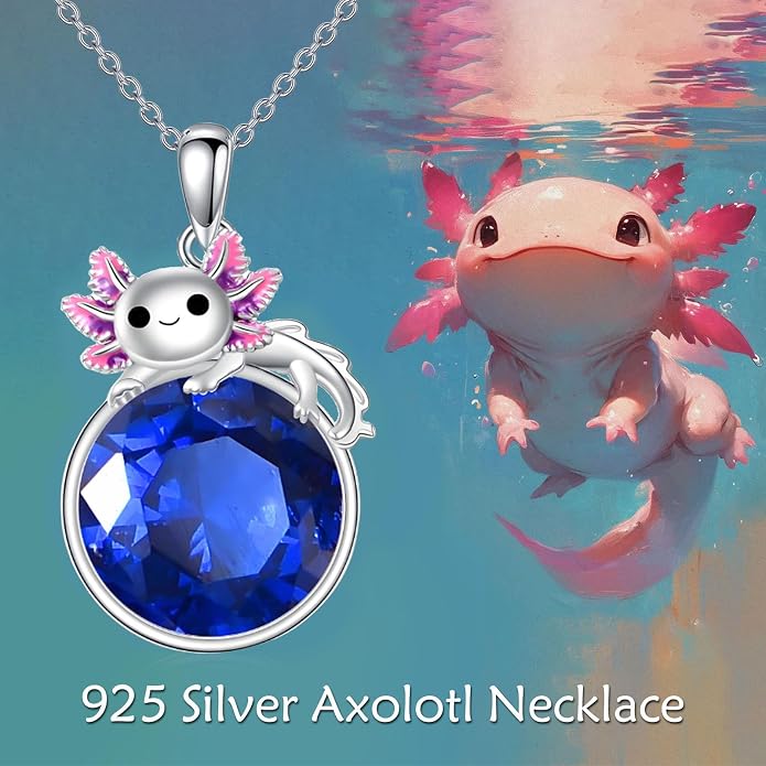 Birthstone Axolotl Necklace Sterling Silver Axolotl Pendant Cubic Zirconia Jewelry Birthday Gifts for Women Men