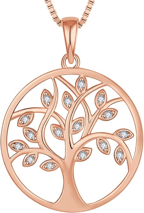 YL 925 Sterling Silver Tree of Life Necklace for Women Round Tree Pendant Birthstone Jewelry for Mom
