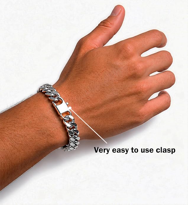8.5mm Mens Silver Black 316L Diamond-cut Stainless Steel Cuban Link Chain Bracelet for Men, Durable Classic Wrist Jewelry, Gift for Him