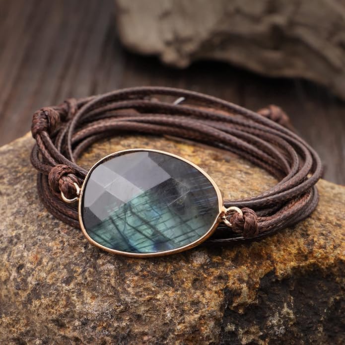 Plumiss Women Boho Handmade Natural Stone Crystal Leather Bead Wrap Bracelets Collection