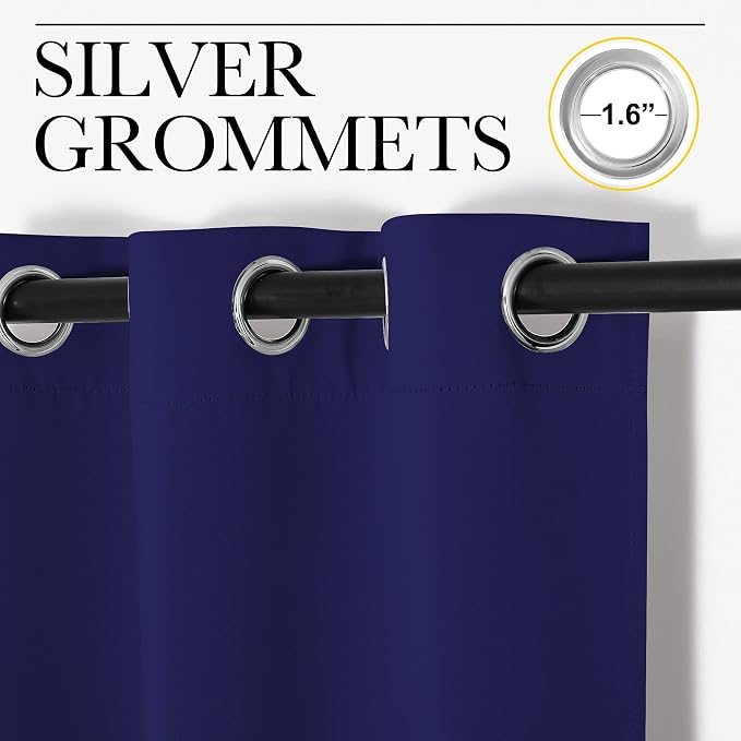 NICETOWN Window Drapes Long Curtains - Living Room Panels Grommet Top Window Treatment for Hall & Guest Room (Navy Blue, 42 inches Wide x 90 inches Long, 2 Pieces)