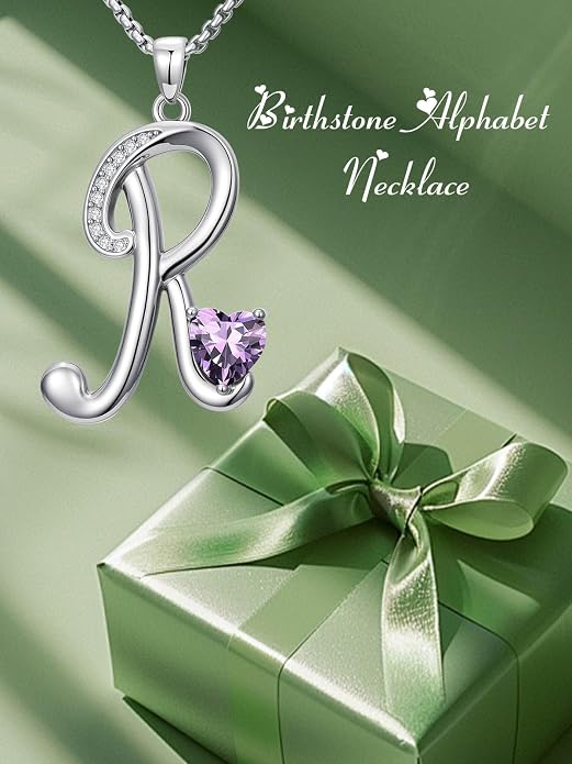 Birthday Gifts for Women Alphabet A to Z Initial Birthstone Pendant Necklaces for Women - 18k White Gold Plated Personalized Name Jewelry Anniversary Graduation Gifts for Wife Her Daughter Girlfriend(with Gift Box)