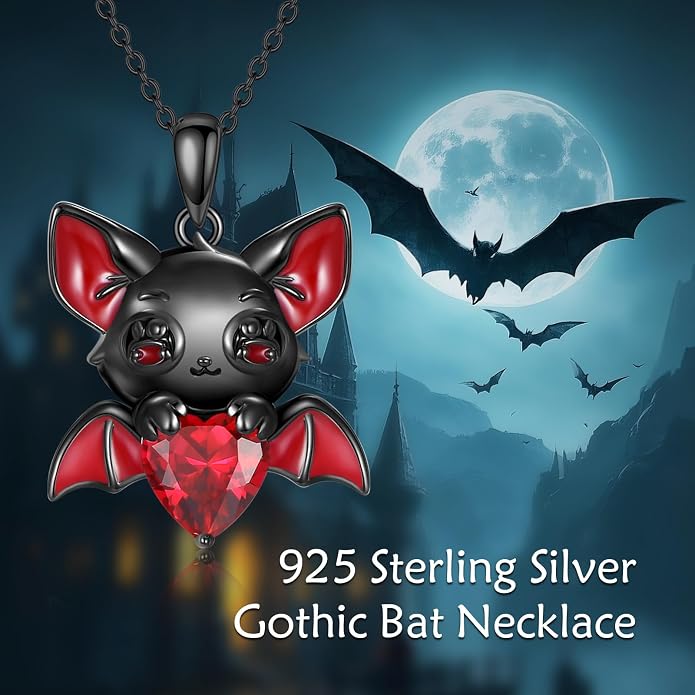 Bat/Cow/Cat/Bunny Necklace 925 Sterling Silver Heart Animal Pendant Necklace for Women