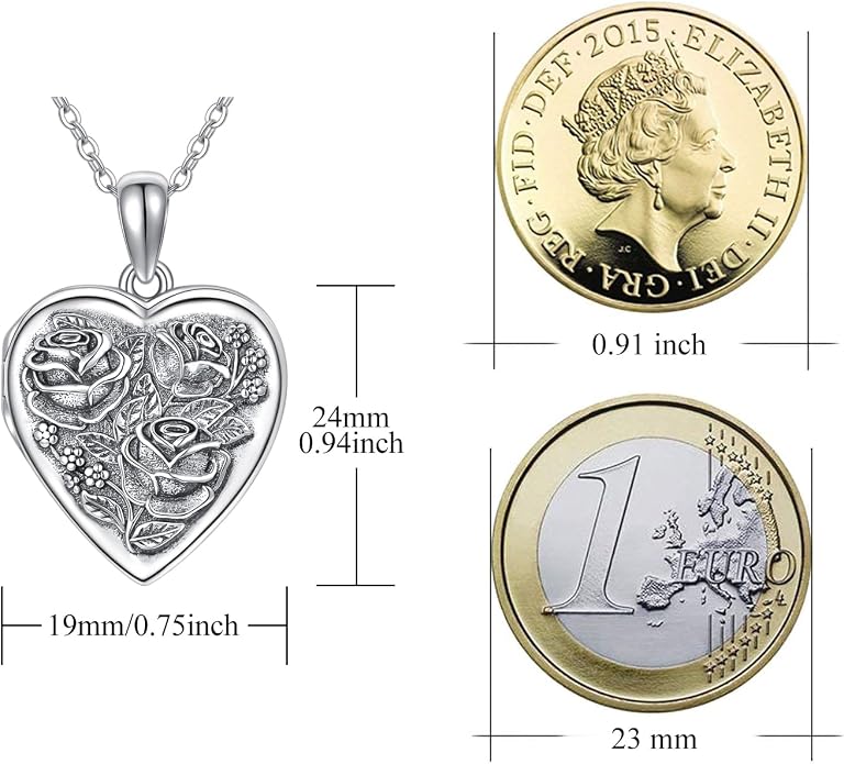 MEDWISE 925 Sterling Silver Locket Necklace That Holds Pictures Photo Necklace Oxidized Rose Flower/Sunflower/Compass/Celtic Heart Pendnat Lockets Gifts for Women Birthday Christmas Gifts