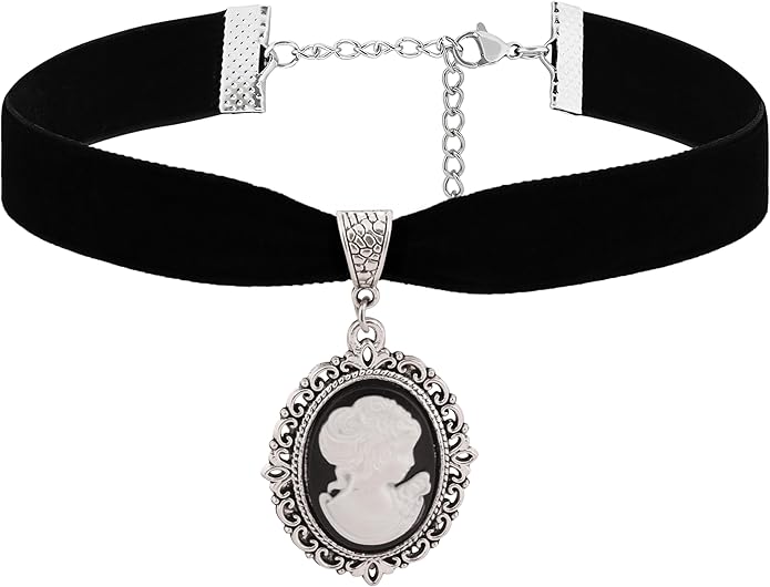Sacina Gothic Black Cameo Victorian Choker, Gothic Vintage Necklace, Goth Jewelry, Christmas Jewelry Gift for WomenBlack Choker