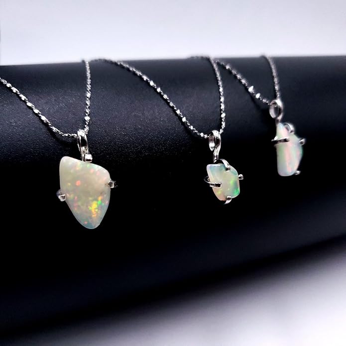 Natural raw gemstone pendant chain necklace with white gold over 925 solid sterling silver, birthstone dainty solitaire gift for her, uniquelan jewelry