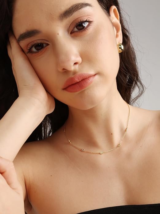 FRUMOS Gold Plated Necklace for Women, Dainty Layered Chain Necklace, Fashion Jewelry for Daily Wear