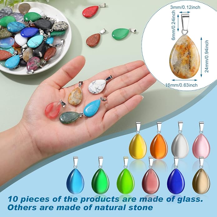 Fumete 100 Pcs Assorted Crystal Pendant Bulk Gemstone Pendant Stone Mixed Crystal Quartz Chakra Reiki Beads Charms for DIY Jewelry Necklace Making