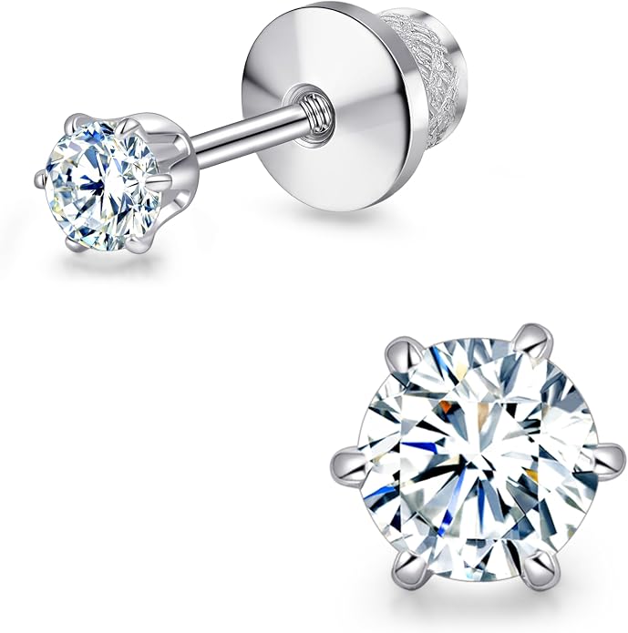 Limerencia Moissanite Stud Earrings G23 Titanium Hypoallergenic Screw Back Moissanite Earrings D Color VVS1 Clarity Jewelry Gifts for Women Men 0.2CT-1.6CT