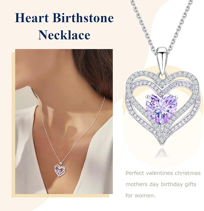 Anniversary Charm Necklace, Sterling Silver 14K Gold Plated Chain with Interlocking Heart Pendant Elegant Birthstone Necklaces for Women, Length 18"