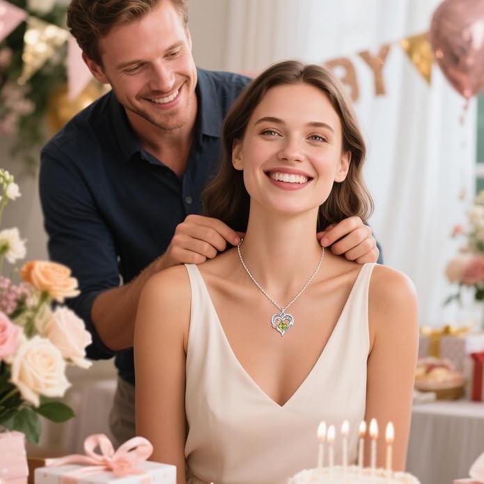 Birthstone Heart Necklaces for Women 925 Sterling Silver Fine Jewelry Rose Pendant Necklace Anniversary Birthday Mothers Day Gifts Her Wife Women Mom Daughter