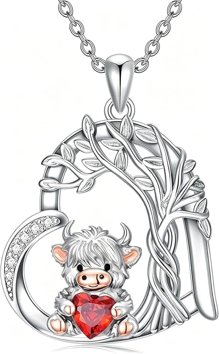 PELOVNY Teddy Bear Necklace for Women 925 Sterling Silver Bear/Highland Cow/Fox/Cat/Axolotl Birthstone Necklace Christmas Birthday Jewelry Gifts for Mom Daughter Wife Sister