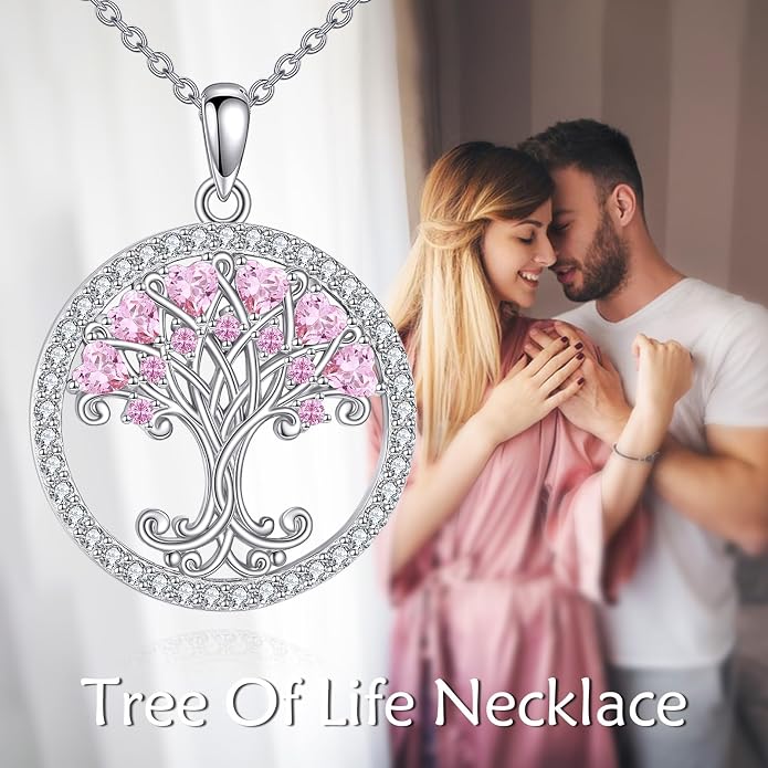 Tree of Life Necklace for Women Birthstones Jewelry for Women Sterling Silver Fine Anniversary Birthday Christmas Wedding Jewelry for Wife Sister