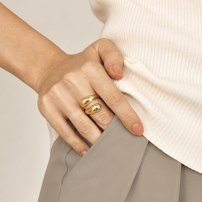 VNOX Gold Rings for Women 丨 14k Gold Plated Stainless Steel Chunky Statement Rings Twisted Braided Ring Stackable Rings Chunky Signet Ring for Womens Jewelry Trendy