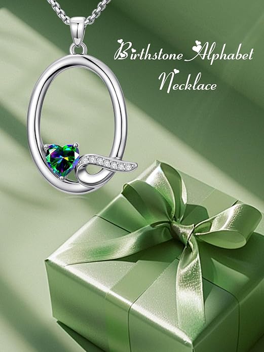 Birthday Gifts for Women Alphabet A to Z Initial Birthstone Pendant Necklaces for Women - 18k White Gold Plated Personalized Name Jewelry Anniversary Graduation Gifts for Wife Her Daughter Girlfriend(with Gift Box)