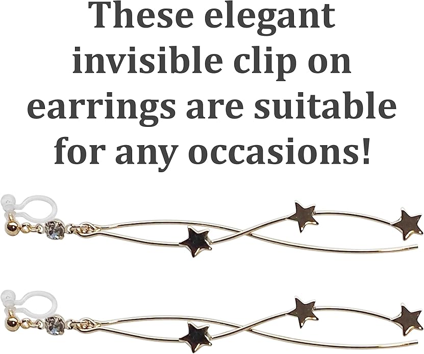 Comfortable Stick Invisible Clip On Earrings Gold Dangle Long Waved Threader Bar Clip-On Non Pierced Earrings Silver For Women,…