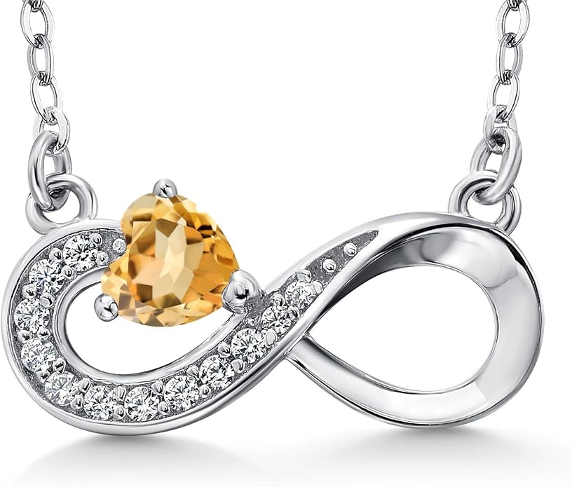 Gem Stone King Infinity Heart Pendant Necklace For Women | 925 Sterling Silver | 4MM Heart Shape Gemstone Birthstone | 18 Inch Silver Chain | Fine Jewelry Gift for Her Mom Women Wife