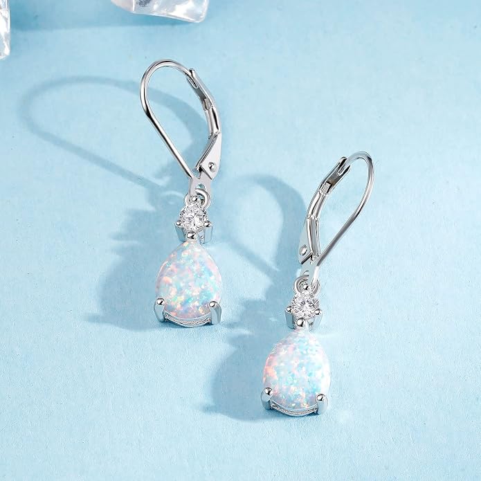 925 Sterling Silver Blue Topaz/Amethyst/Rainbow Quartz CZ Teardrop Leverback Earrings Drop Dangly Gemstone Earings Hypoallergenic Birthday Jewelry Gifts for Women