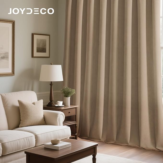 Joydeco Blackout Velvet Curtains Toffee Brown 84 Inch Rod Pocket | Luxury Thermal Insulated Velvet Curtains for Bedroom Living Room, Soundproof Blackout Window Drapes