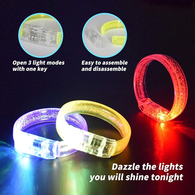 M.best 14pcs Glow Bracelets with 14pcs Spare Batteries Glow in The Dark Bracelets Toys for Party Favors